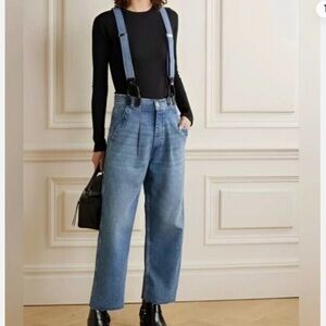 NWT RE/DONE Hikari Blue Denim wide leg Jeans with Suspenders size 32